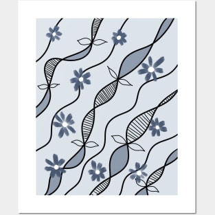 Wavy blue flower Posters and Art